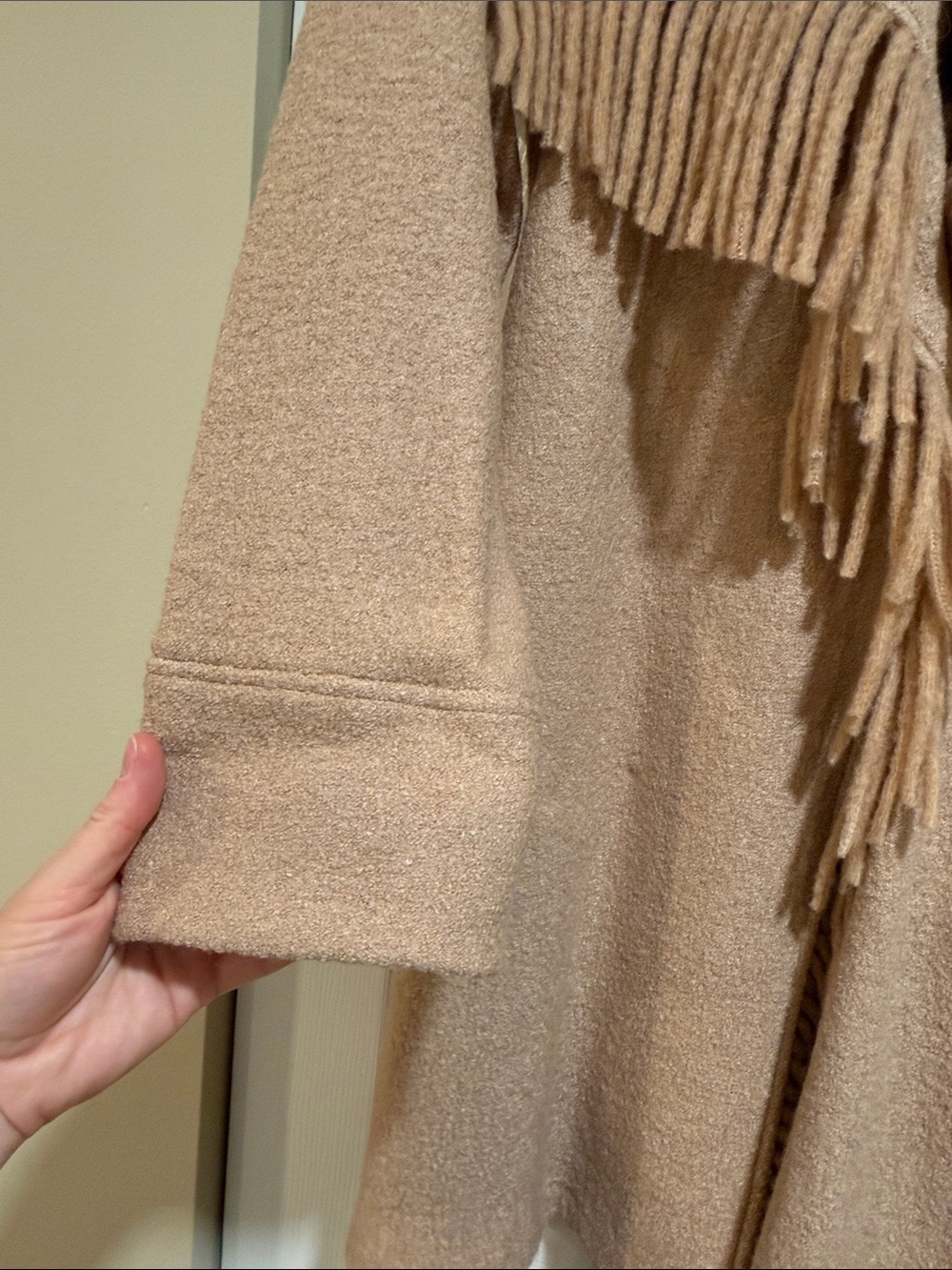 Tahari Camel Fringe Open-Front Cardigan Sweater - Picture 3 of 12
